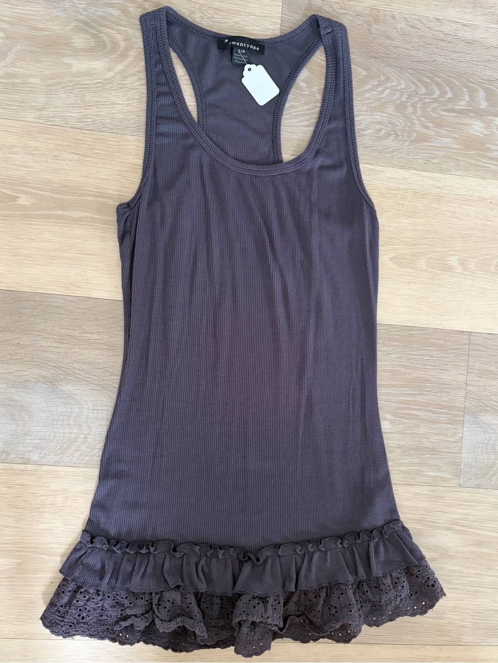 Y2K Twentyone Ribbed Lace Hem Tank Top Size S